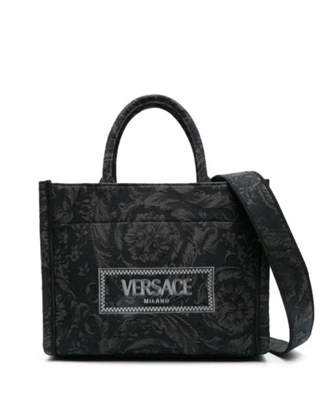 Versace: Black & Gray Barocco Athena Bag 